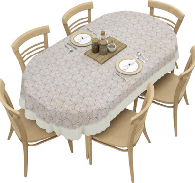 Dynamicdecor PVC 6 Seater Printed Table Cover(Beaige, Brown)