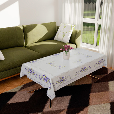 KUBER INDUSTRIES Floral 4 Seater Table Cover(White & Blue, PVC)
