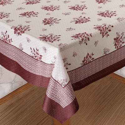 homerz Cotton 4 Seater Floral Table Cover(Maroon_1)
