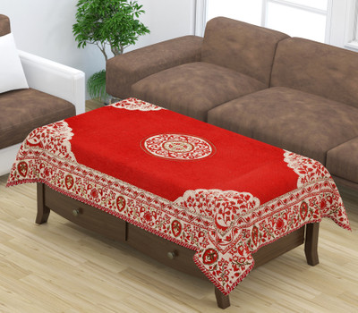 Furnishing Hut Velvet 4 Seater Embroidered Table Cover(Red)