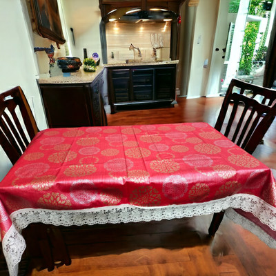 Mopak Decor Printed 4 Seater Table Cover(Red, Polyester)