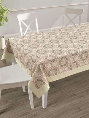 SWAYAM Printed 6 Seater Table Cover(Cream & Orange, Cotton)