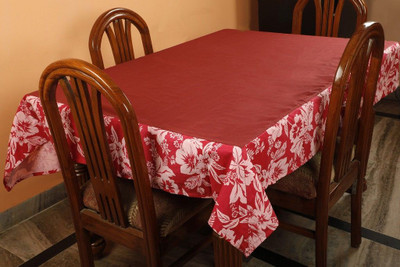 Dekor World Cotton 4 Seater Floral Table Cover(Maroon, Pink)