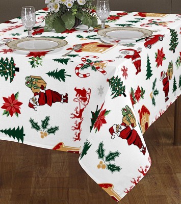 Bee Tex Printed 6 Seater Table Cover(White, Cotton)