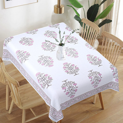 Go Texstylers Cotton 6 Seater Floral Table Cover(Blue, White)