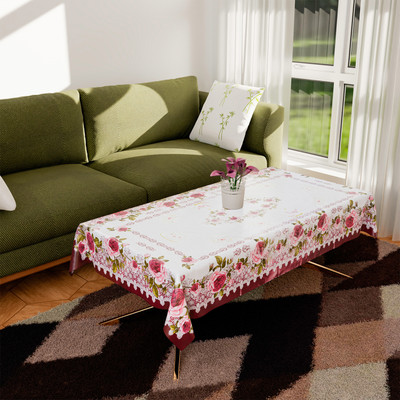 KUBER INDUSTRIES PVC 4 Seater Self Design Table Cover(Pink)