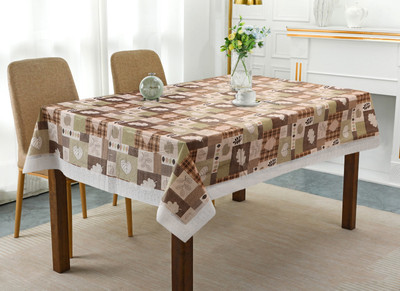 Dakshya Industries Self Design 6 Seater Table Cover(Beige, Brown, PVC)