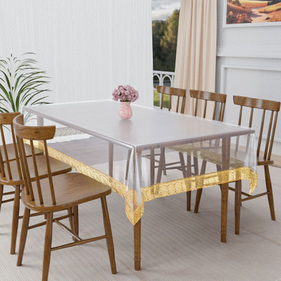 KUBER INDUSTRIES Self Design 6 Seater Table Cover(White, PVC)