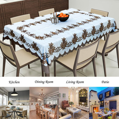 MANGERAM Cotton 6 Seater Floral Table Cover(Net Dining Table Cloth | White & Brown)