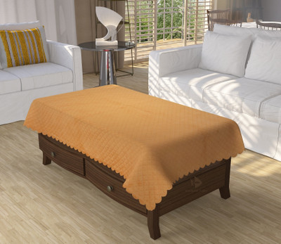 WiseHome Checkered 4 Seater Table Cover(Gold, Velvet)