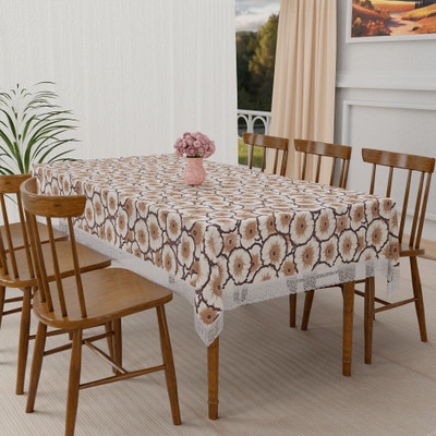 KUBER INDUSTRIES Floral 6 Seater Table Cover(Yellow, Brown, PVC)