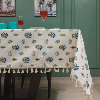 Urban Space Cotton 6 Seater Floral Table Cover(Calico Blue)