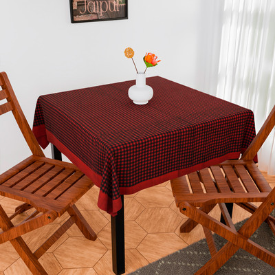 KUBER INDUSTRIES Checkered 4 Seater Table Cover(Maroon, Cotton)