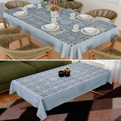 KUBER INDUSTRIES Floral 6 Seater Table Cover(Grey, Cotton, Pack of 2)