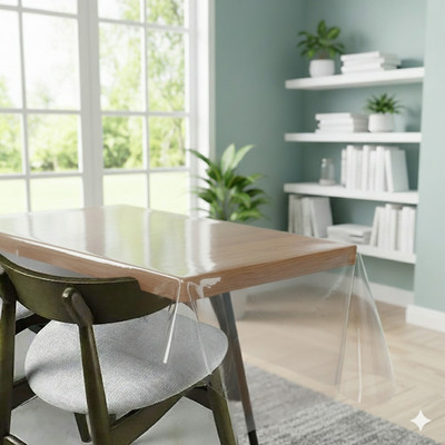 Faizandecor PVC 4 Seater Solid Table Cover(Transparent)