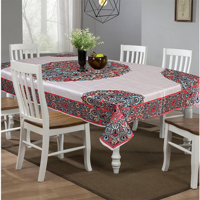 KUBER INDUSTRIES Geometric 6 Seater Table Cover(Peach, Cotton)