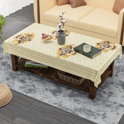 HOMESTIC Cotton 4 Seater Self Design Table Cover(Yellow, Brown)