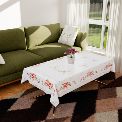 KUBER INDUSTRIES Floral 4 Seater Table Cover(White & Red, PVC)