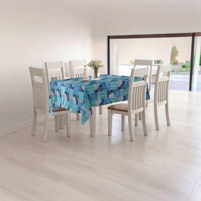 Jainco Decor Printed 6 Seater Table Cover(Blue, PVC)