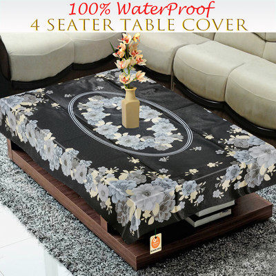 KANUSHI Plastic 4 Seater Floral Table Cover(Black)