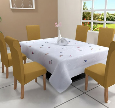 MANGERAM Floral 6 Seater Table Cover(Net Dining Table Cloth | White & Mutli, Cotton)