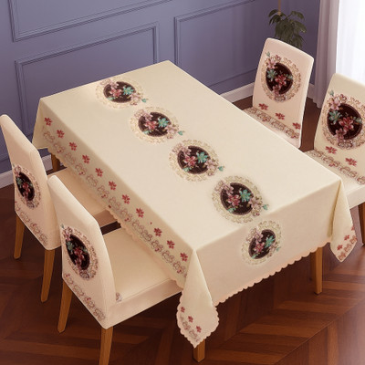 The Furnishing Tree Velvet 4 Seater Printed Table Cover(Pink)