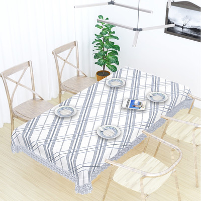 MONKDECOR Checkered 8 Seater Table Cover(Blue, Cotton)