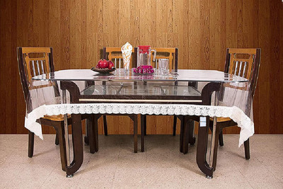 HOMESTIC Self Design 6 Seater Table Cover(White, PVC)