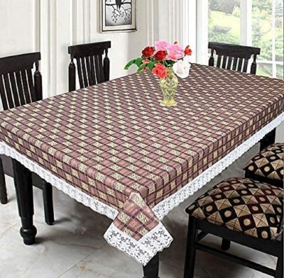 RMDecor Checkered, Geometric 6 Seater Table Cover(Brown, PVC, Organza)