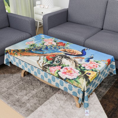 Heart Home Self Design 4 Seater Table Cover(Blue, Cotton)