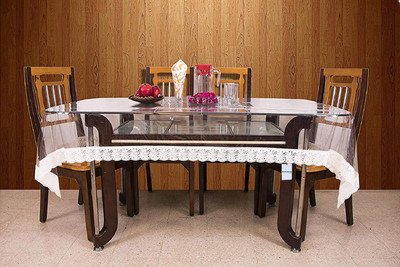 Shri Ganesh Handloom Self Design 6 Seater Table Cover(White, PVC)