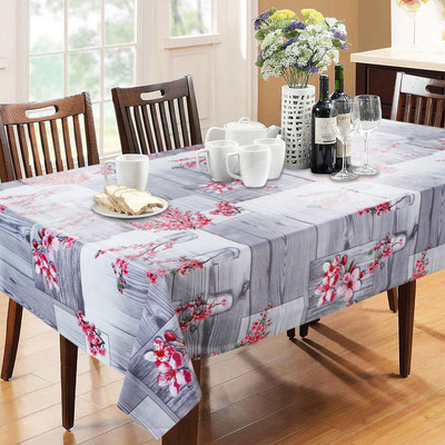 Dakshya Industries PVC 6 Seater Floral Table Cover(Grey)