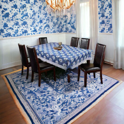 Mopak Decor PVC 6 Seater Floral Table Cover(Blue, Pack of 2)