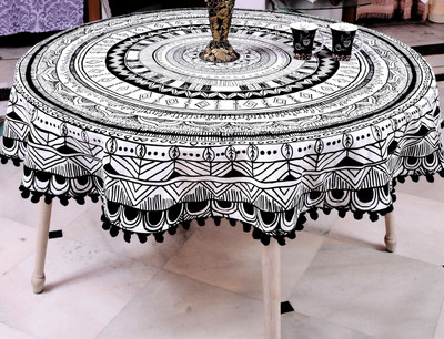 RajoDyana Cotton 6 Seater Printed Table Cover(Black)