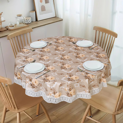 Dakshya Industries PVC 6 Seater Geometric Table Cover(Beige)