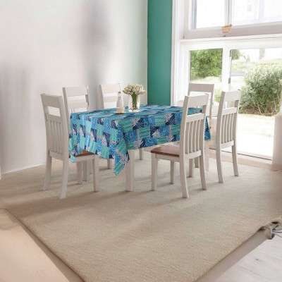 Jainco Decor Printed 6 Seater Table Cover(Blue, PVC)