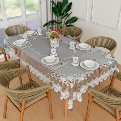 KUBER INDUSTRIES PVC 6 Seater Floral Table Cover(White)