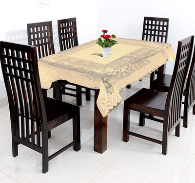 Heart Home Self Design 6 Seater Table Cover(Silver, PVC)