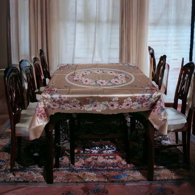 Mopak Decor Embroidered 6 Seater Table Cover(Brown, Polyester)