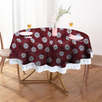 Wings Star Self Design 6 Seater Table Cover(Red, White, Polyester)
