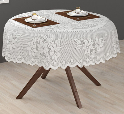 MANGERAM Floral 6 Seater Table Cover(White, Cotton)