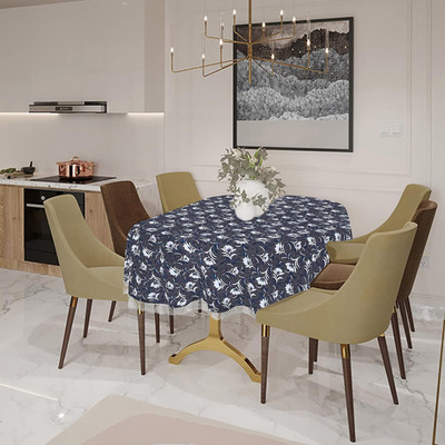Glory Care Printed 4 Seater Table Cover(Navy & White, PVC)
