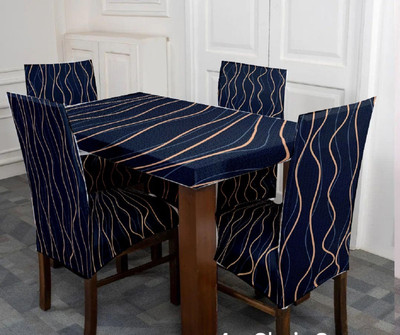 TURIYA Abstract 4 Seater Table Cover(Purple, Black, Polyester, Spandex, Pack of 4)