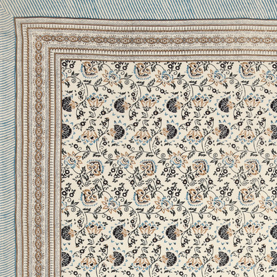 Blocks Of India Cotton 6 Seater Floral Table Cover(Grey)