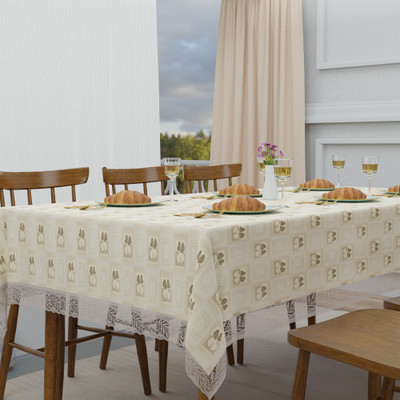KUBER INDUSTRIES Self Design 6 Seater Table Cover(Yellow, Brown, PVC)