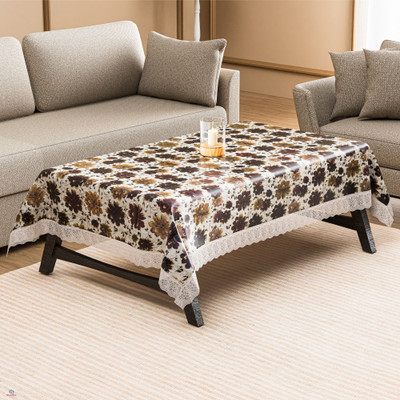 Heart Home PVC 4 Seater Self Design Table Cover(Brown)