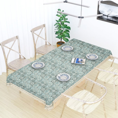 TANLOOMS Polyester 8 Seater Fleur-de-lis Table Cover(Light Blue)