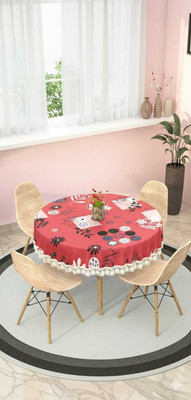 CASA FURNISHING PVC 4 Seater Floral Table Cover(Pink, White)