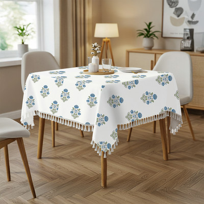 Urban Space Floral 4 Seater Table Cover(Liberty Blue, Cotton)