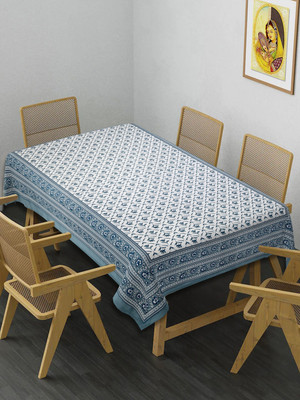 Texstylers Cotton 6 Seater Floral Table Cover(Blue)
